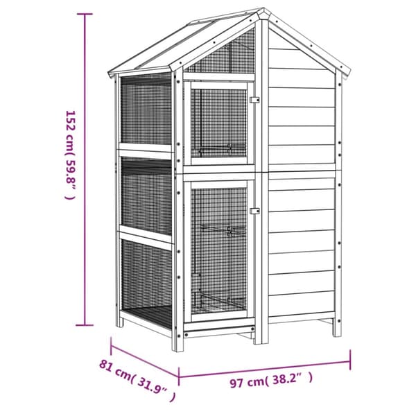 Fågelhus brun 97x81x152 massiv furu