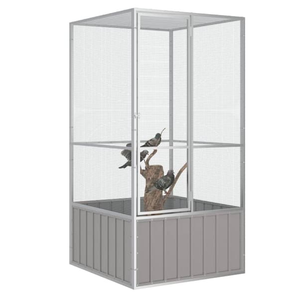 vidaXL Lintuhäkki harmaa 111x107x211,5 cm galvanoitu teräs -  Lintuhäkit & -telineet