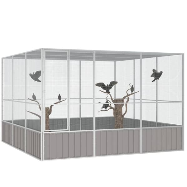 vidaXL Lintuhäkki harmaa 302,5x324,5x211,5 cm galvanoitu teräs -  Lintuhäkit & -telineet