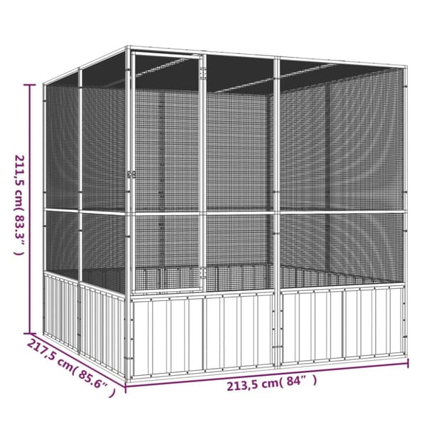 vidaXL Lintuhäkki harmaa 213,5x217,5x211,5 cm galvanoitu teräs -  Lintuhäkit & -telineet
