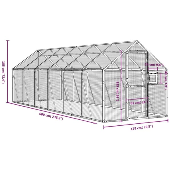 vidaXL Fågelvoljär silver 1,79x6x1,85 m aluminium -  Fågelburar & ställningar