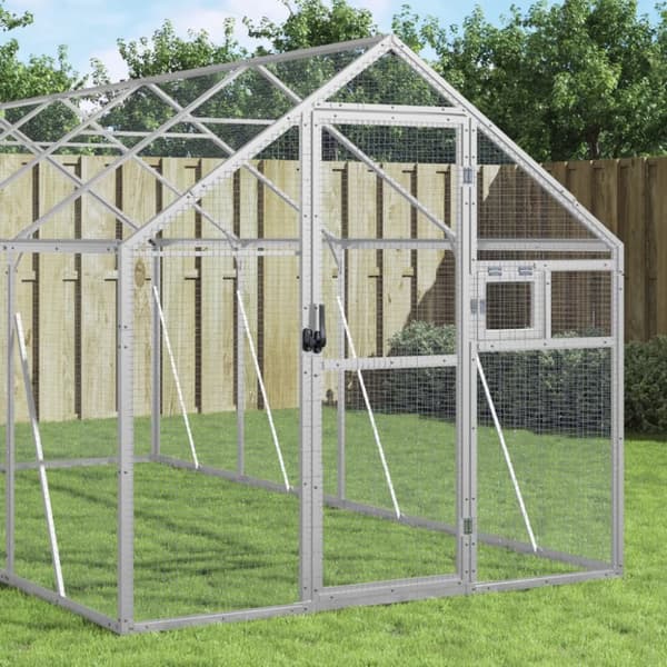 vidaXL Fågelvoljär silver 1,79x6x1,85 m aluminium -  Fågelburar & ställningar