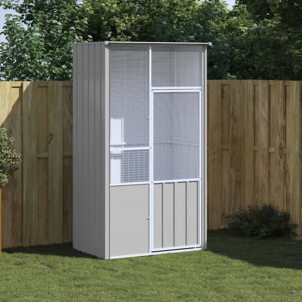 vidaXL fuglebur 115x78x200 cm galvaniseret stål grå -  Fuglebure & stativer