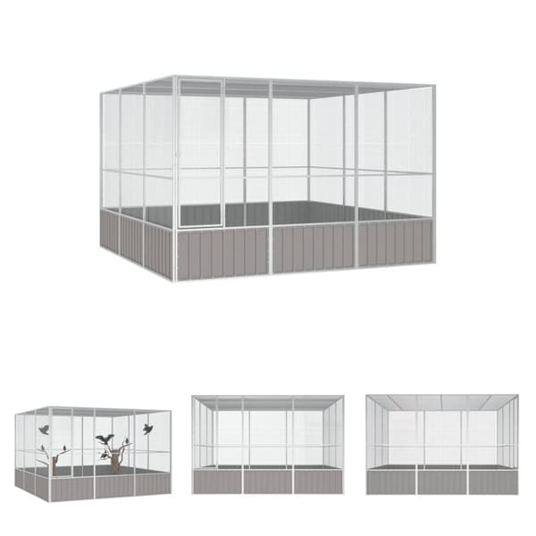 The Living Store fuglebur 302,5x324,5x211,5 cm galvaniseret stål grå -  Fuglebure & stativer