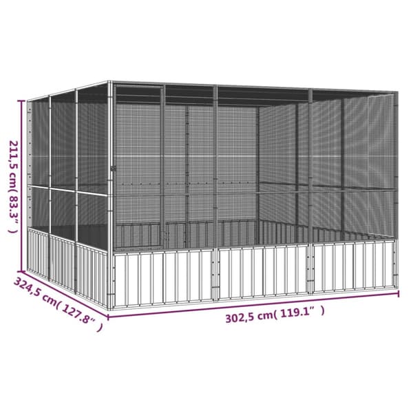Lintuhäkit & -telineet - Living Lintuhäkki harmaa 302,5x324,5x211,5 cm galvanoitu teräs