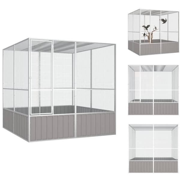Lintuhäkit & -telineet - Living Lintuhäkki harmaa 213,5x217,5x211,5 cm galvanoitu teräs