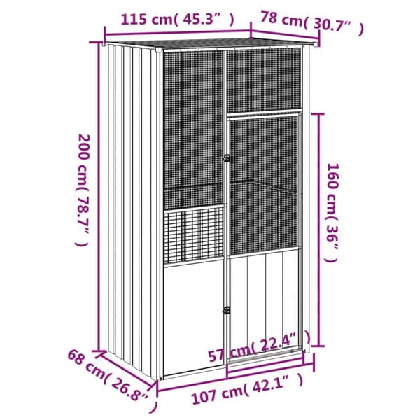 Fuglebure & stativer - Living fuglebur 115x78x200 cm galvaniseret stål grå