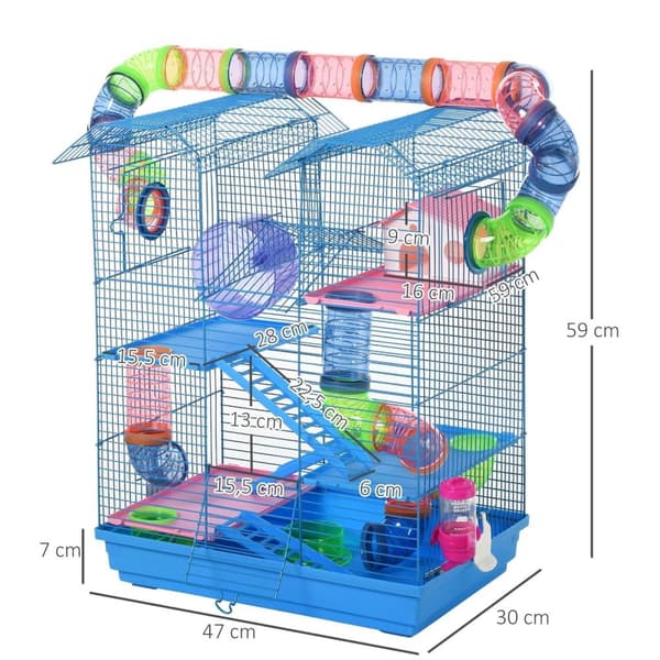 Rootz hamsterbur - Blå - Metal, Pp, Ps - 18,5 cm x 11,81 cm x 23,22 cm