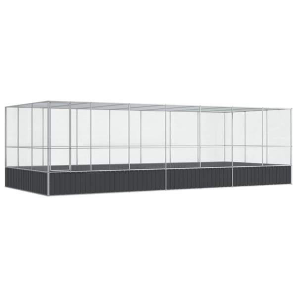 Voljär med utbyggnad silver 725x307x212 cm stål