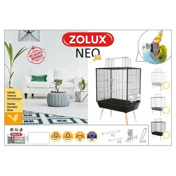 Néo Jili upphöjd bur för fåglar - ZOLUX - L 78 x D 47,5 x H 112 cm - 3 sittpinnar - 2 drinkare
