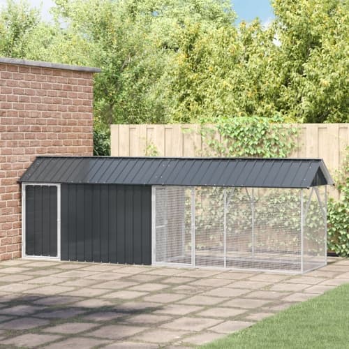 Fågelbur med Utbyggnad Anthracite 112x442x141 cm Stål