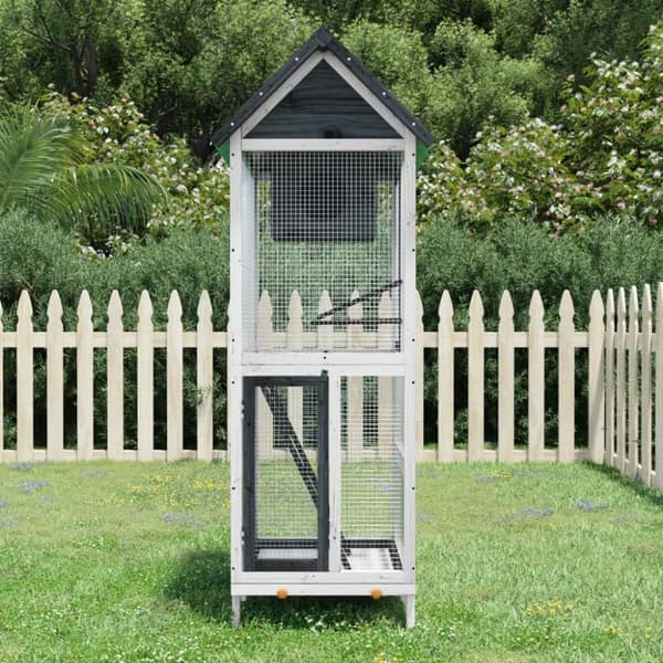 Fågelhus grå 60x58,5x160 massiv furu