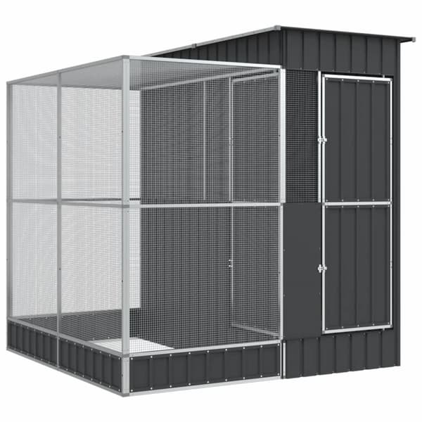 Voljär med utbyggnad silver 209x203x216 cm stål