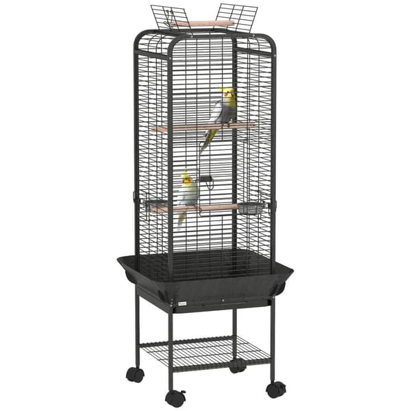 PawHut Fuglebur, Rummelig Design, Nem Mobilitet,62.5x62.5x146 cm, Mørkegrå