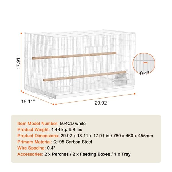 Flight Bird Cage, Holdbart Kulstofstål, Rummeligt Design,Hvid