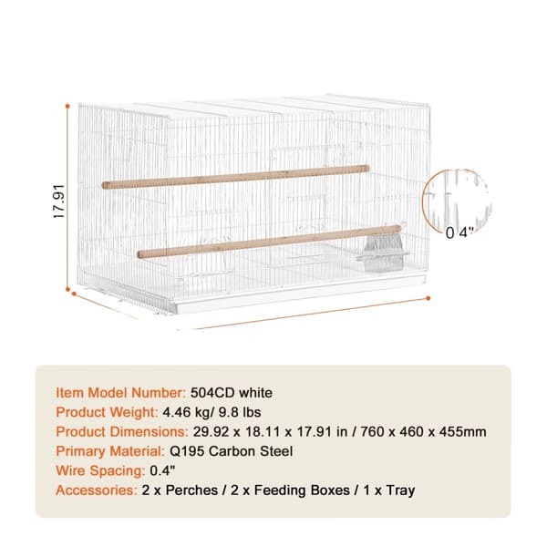 Flight Bird Cage, Holdbart Kulstofstål, Rummeligt Design,Hvid