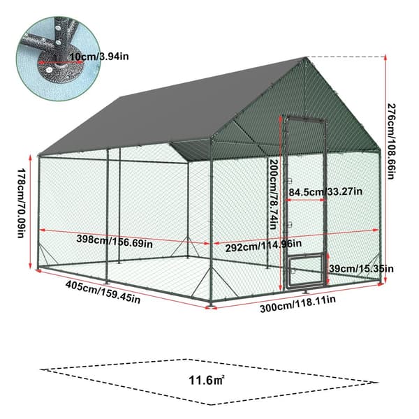 Utomhus Hönshus, Ram av Högkvalitativt Järn, Gå-in Design,XL