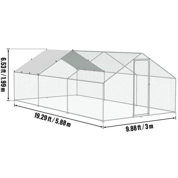 Stort Metallhönshus, Galvaniserat Stål, 3x7,83x1,99 m, Hexagonalt Skyddsnät,6x3x2m Spira