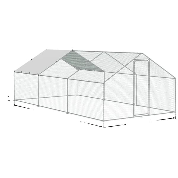Stort Metal Hønsehus, Galvaniseret Stål, 3x7,83x1,99 m, Hexagonal Beskyttelsesnet,6x3x2m Spire