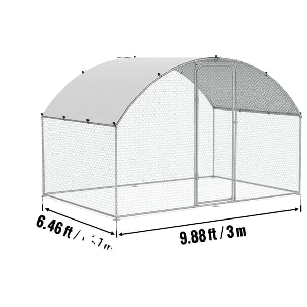 Stort Metal Hønsehus, Galvaniseret Stål, 3x7,83x1,99 m, Hexagonal Beskyttelsesnet,2x3x2m Kuppel