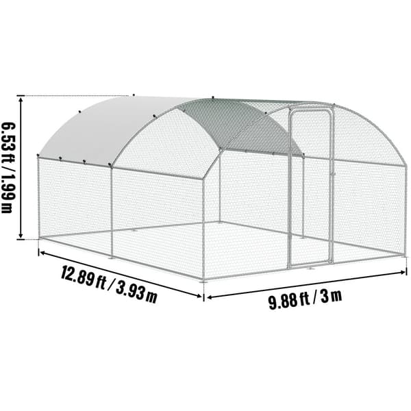 Stort Metal Hønsehus, Galvaniseret Stål, 3x7,83x1,99 m, Hexagonal Beskyttelsesnet,4x3x2m Kuppel