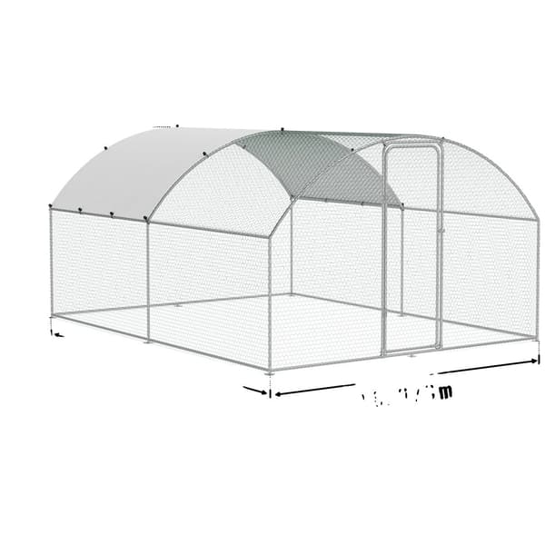 Stort Metal Hønsehus, Galvaniseret Stål, 3x7,83x1,99 m, Hexagonal Beskyttelsesnet,4x3x2m Kuppel