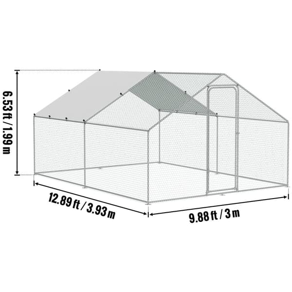 Stort Metal Hønsehus, Galvaniseret Stål, 3x7,83x1,99 m, Hexagonal Beskyttelsesnet,4x3x2m Spire