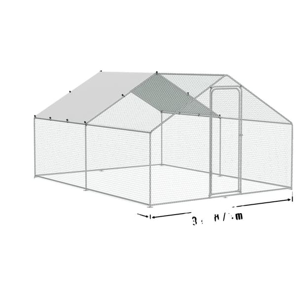Stort Metal Hønsehus, Galvaniseret Stål, 3x7,83x1,99 m, Hexagonal Beskyttelsesnet,4x3x2m Spire