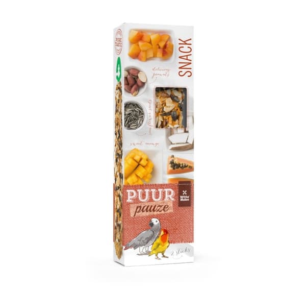 Godbit for dvergpapegøyer og papegøyer PUUR-pinner papaya/coco 140g