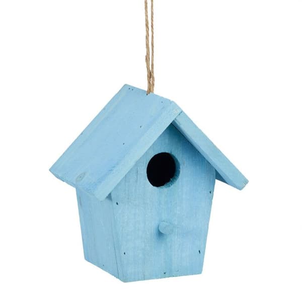 Relaxdays fågelhus med färgglad träperch som hängs upp HxlxP: 16 x 15 x 11 cm, blå
