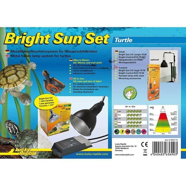 LUCKY REPTILE Bright Sun Värmelampa Set med kompatibel sockel och omkopplare för vattenpaddor 70 W - BSST-70