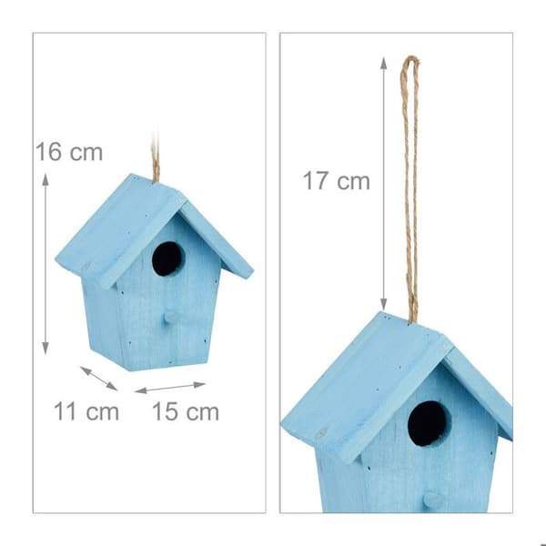 Relaxdays fågelhus med färgglad träperch som hängs upp HxlxP: 16 x 15 x 11 cm, blå