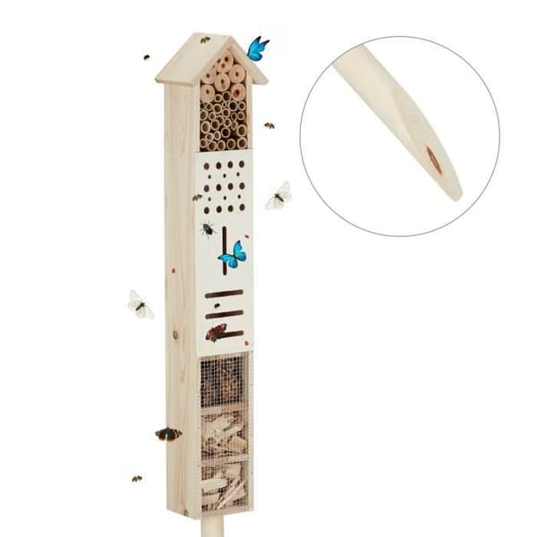 Relaxdays Insect Hotel Stake Insect House Bee Refuge Nest Hut Garden, 148 cm, Nature - 4052025260293