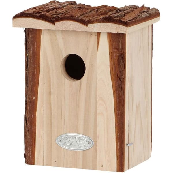 Fågelholk med tak av bark Roitelet