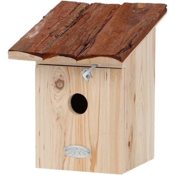 Fågelholk med tak av bark Talgoxe