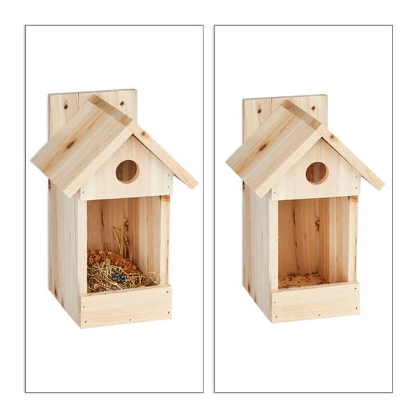 Relaxdays fågelholk i trä, hängande fågelhus, mesar, ingångshål Ø 2,8 cm, 25 x 16 x 14 cm, natur