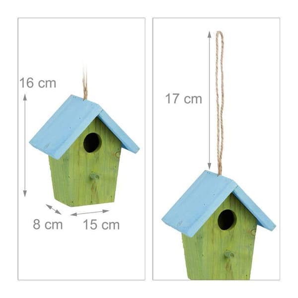 Relaxdays Fågelhus med färgglad träbon och upphängning HxlxB: 16 x 15 x 11 cm, grön