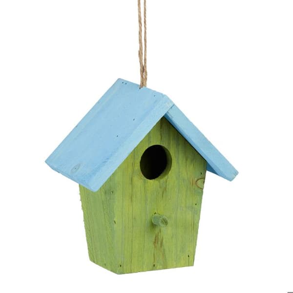 Relaxdays Fågelhus med färgglad träbon och upphängning HxlxB: 16 x 15 x 11 cm, grön