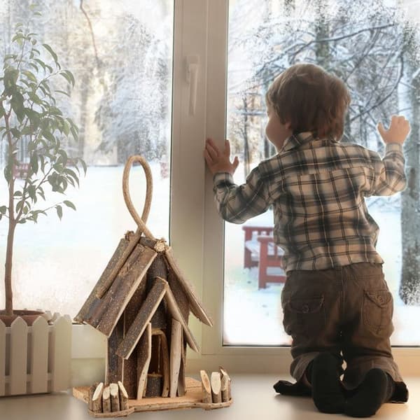 Relaxdays fågelholk dekorationshus för fåglar i trä att hänga upp villa handgjord balkong, natur