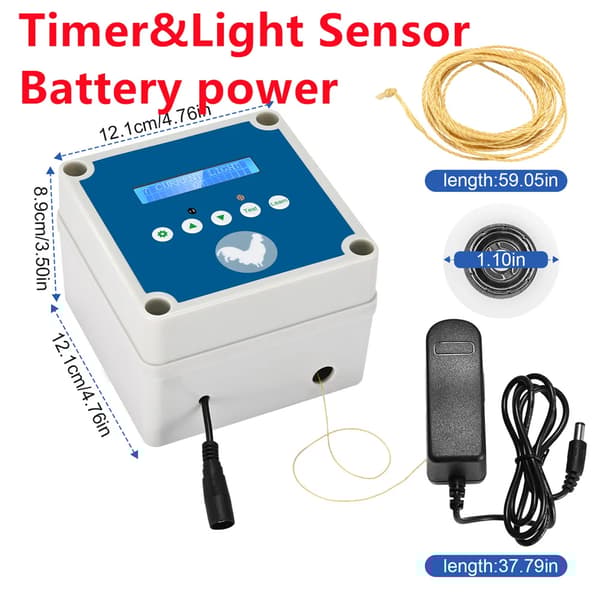Automatisk hönshusdörr, timer och ljusstyrning, solenergidriven,EU PLUG, ingen dörr