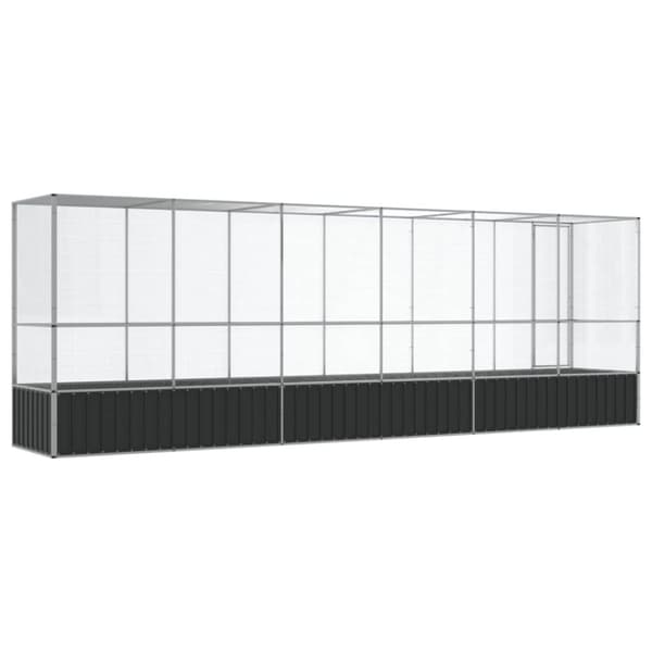vidaXL voliere med udvidelse 626,5x107x212 cm stål sølvfarvet