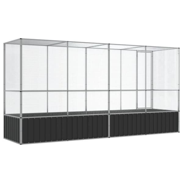 vidaXL Aviaario jatkeella hopea 418,5x107x212 cm teräs