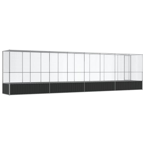 vidaXL Aviaario jatkeella hopea 834,5x107x212 cm teräs