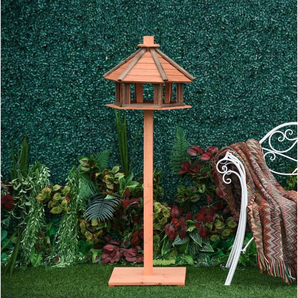 Nancy's Culpeper Vogelhuisje - Standaard - Vogelstandaard - Waterdicht Dak - Vogelvoederhuis - Bruin - Spar Hout - Natur - 52 x 52 x 130 cm