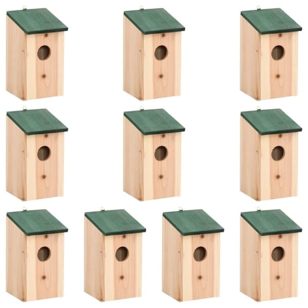 The Living Store fuglehuse 10 stk. 12x12x22 cm massivt fyrretræ -  Fuglehuse