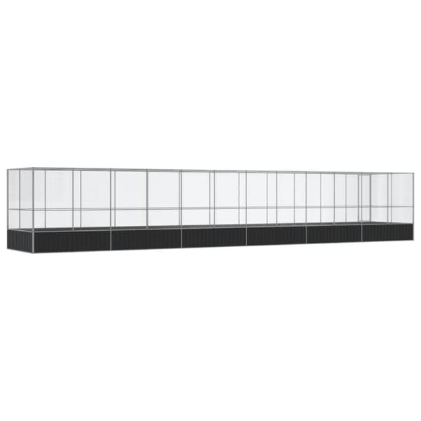 vidaXL voliere med udvidelse 1246x207x212 cm stål sølvfarvet