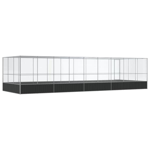 vidaXL Aviaario jatkeella hopea 932x307x212 cm teräs