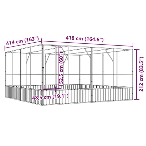 vidaXL Aviaario hopea 418x414x212 cm teräs