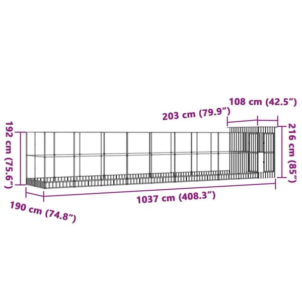 vidaXL Voliere med forlengelse sølv 1037x203x216 cm stål