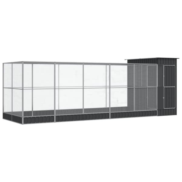 vidaXL Aviaario jatkeella hopea 623x203x216 cm teräs